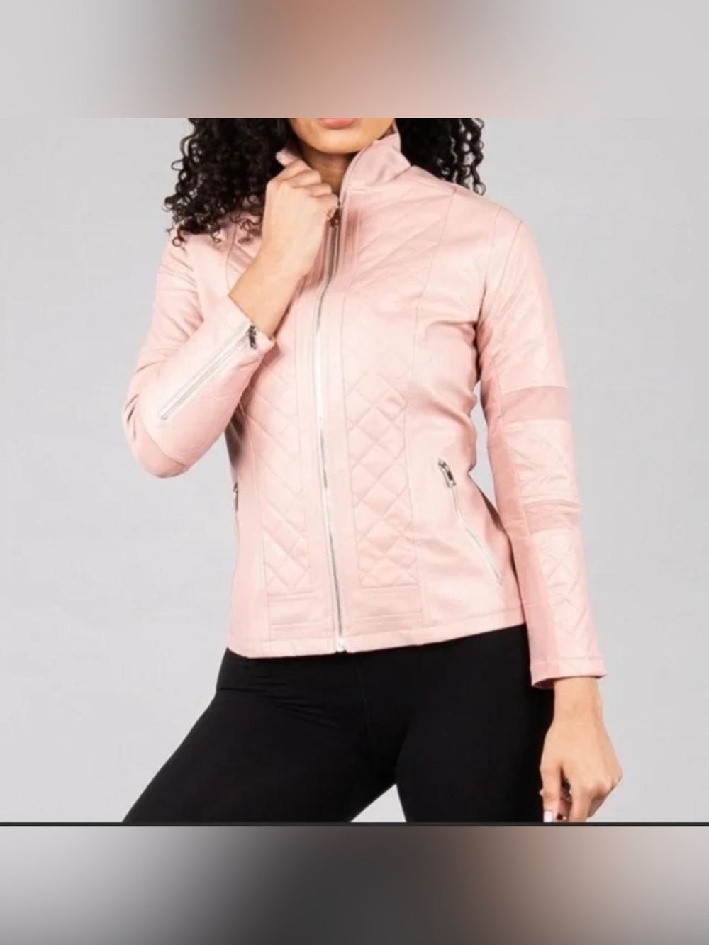BuffBunny Vegan Leather Moto Jacket Mauve Pink Quilted Full Zip NWT Size Small